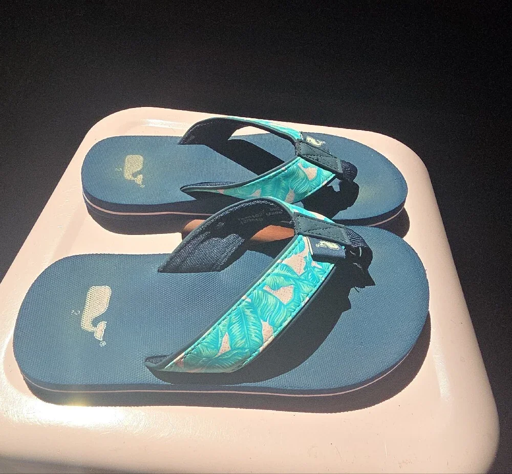 Vineyard Vines Kids Teal & Navy Flip Flops with Whale Logo
